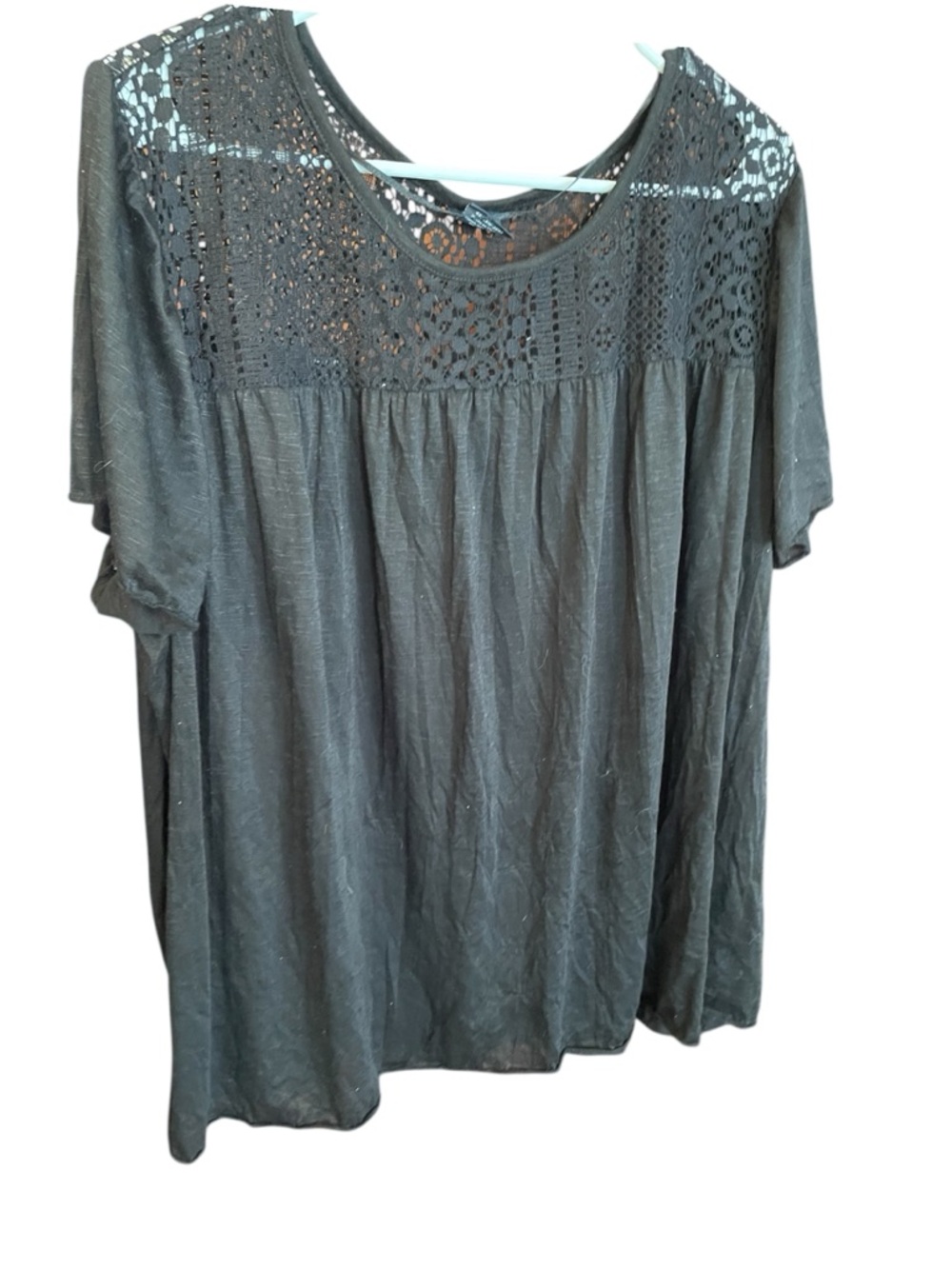 Faded Glory Black Crochet Yoke Short Sleeve Tunic - Size 26/28